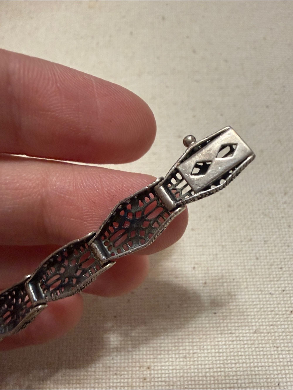 Vintage Antique Sterling Silver Filigree Bracelet W/Diamond & Black Dial 7.5’ - Picture 8 of 11